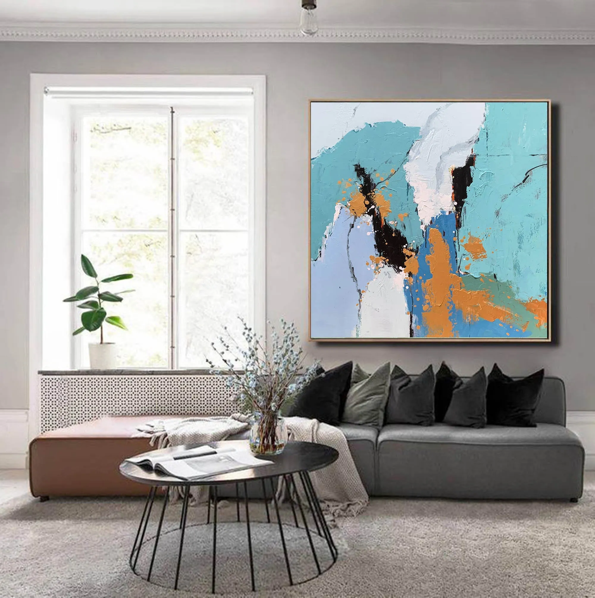 Blue White Gold Abstract Art Painting Modern Office Art