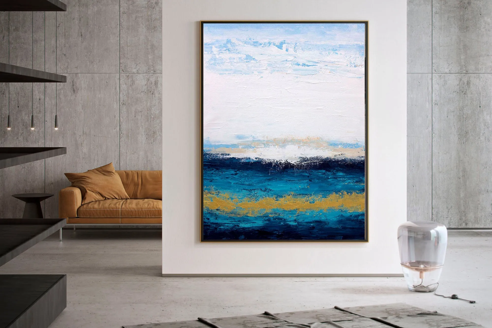 Blue White Gold Acrylic Painting On Canvas Original Abstract Painting Kp066