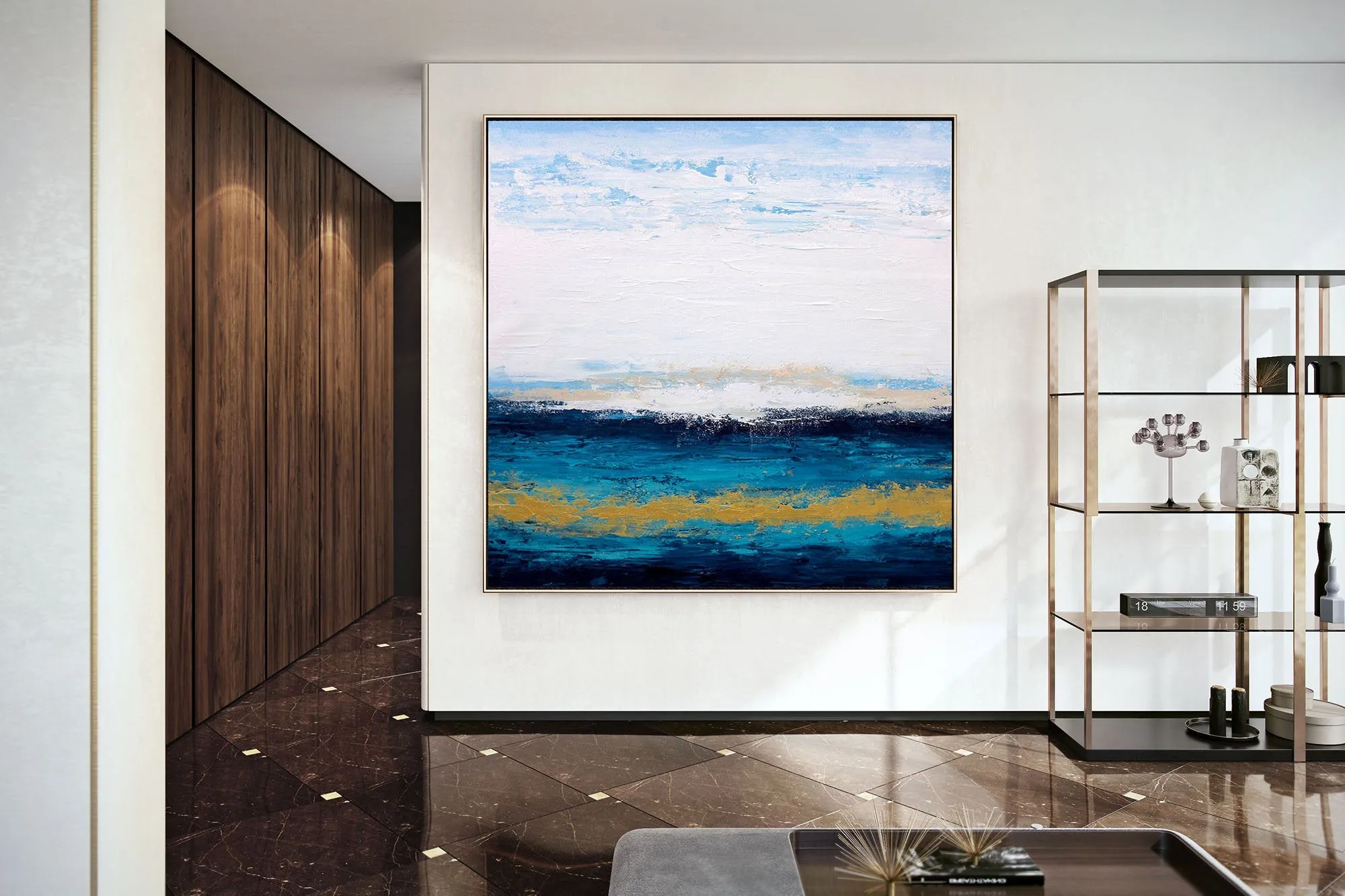 Blue White Gold Acrylic Painting On Canvas Original Abstract Painting Kp066