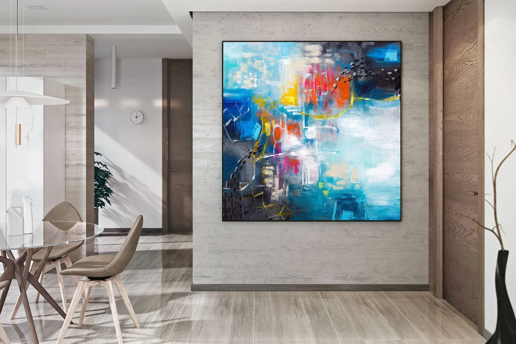 Blue White Red Abstract Painting Large Artwork Dp030