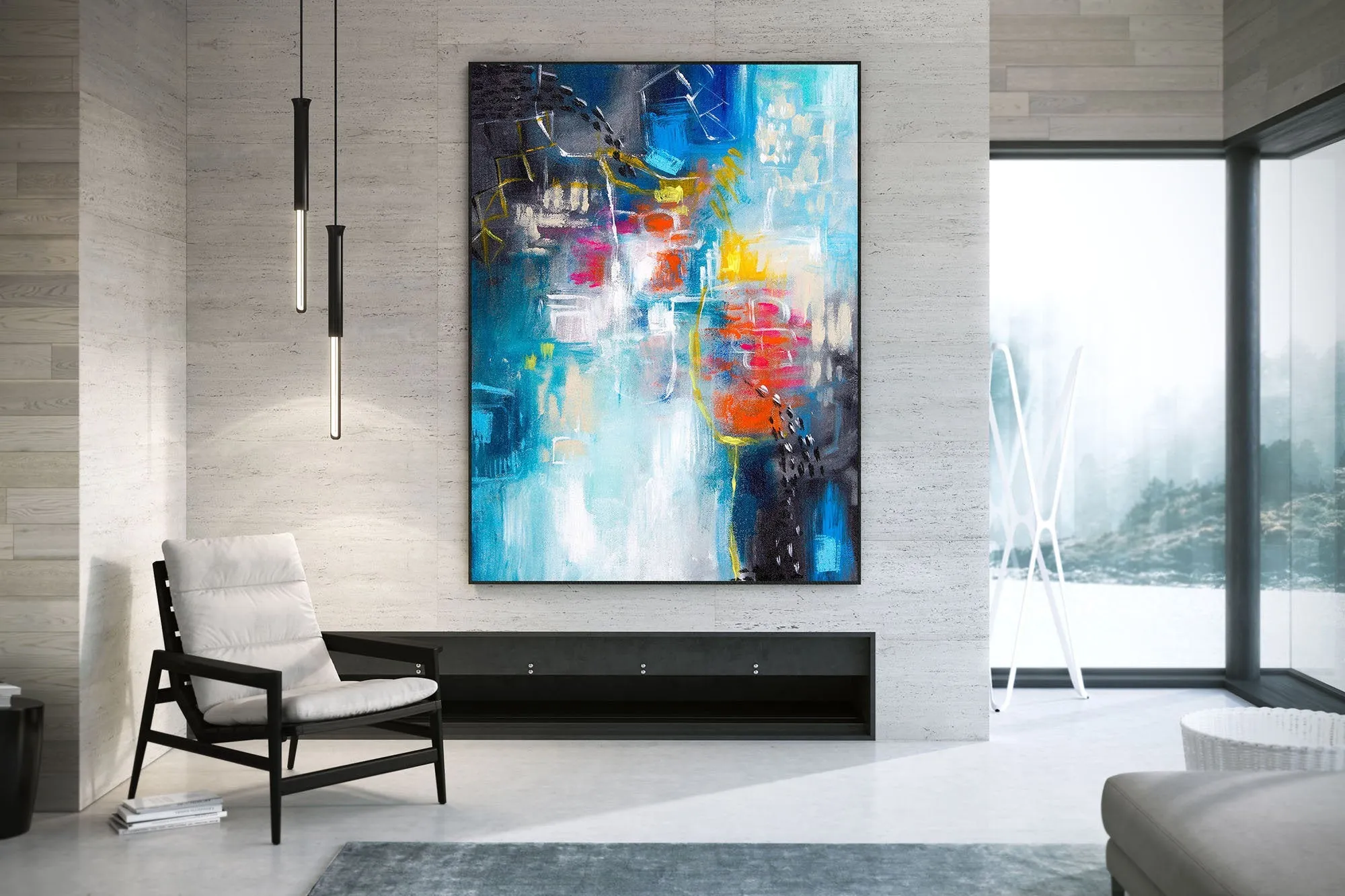 Blue White Red Abstract Painting Large Artwork Dp030