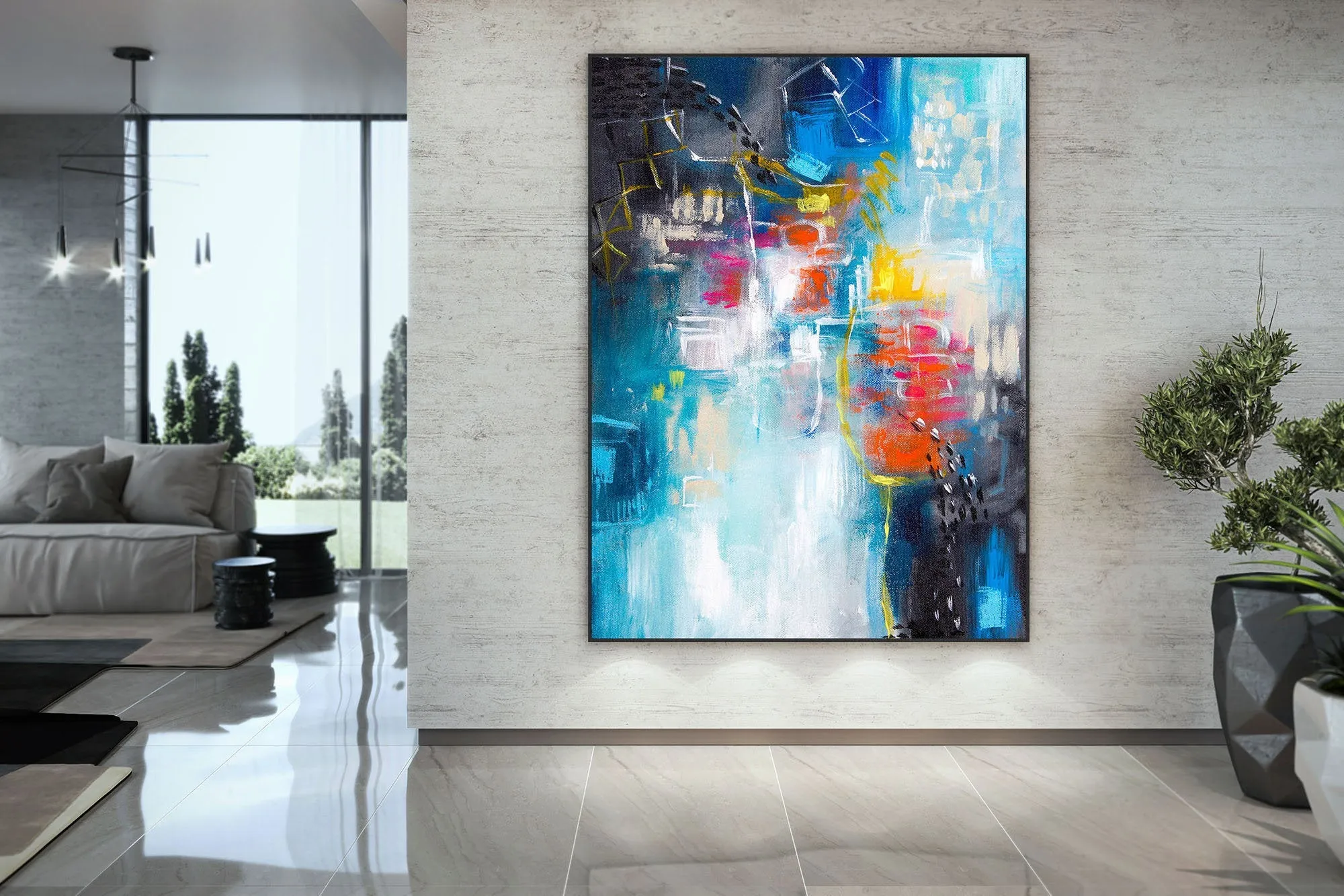 Blue White Red Abstract Painting Large Artwork Dp030