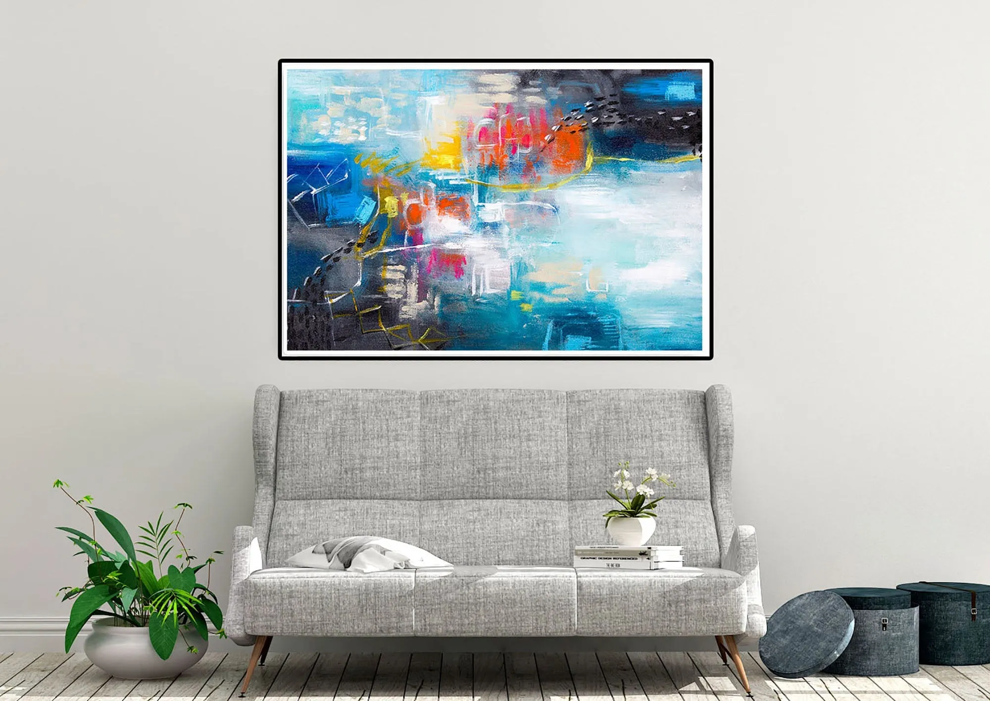 Blue White Red Abstract Painting Large Artwork Dp030