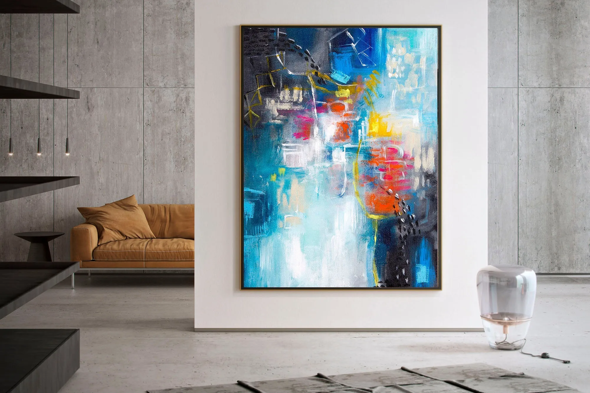 Blue White Red Abstract Painting Large Artwork Dp030