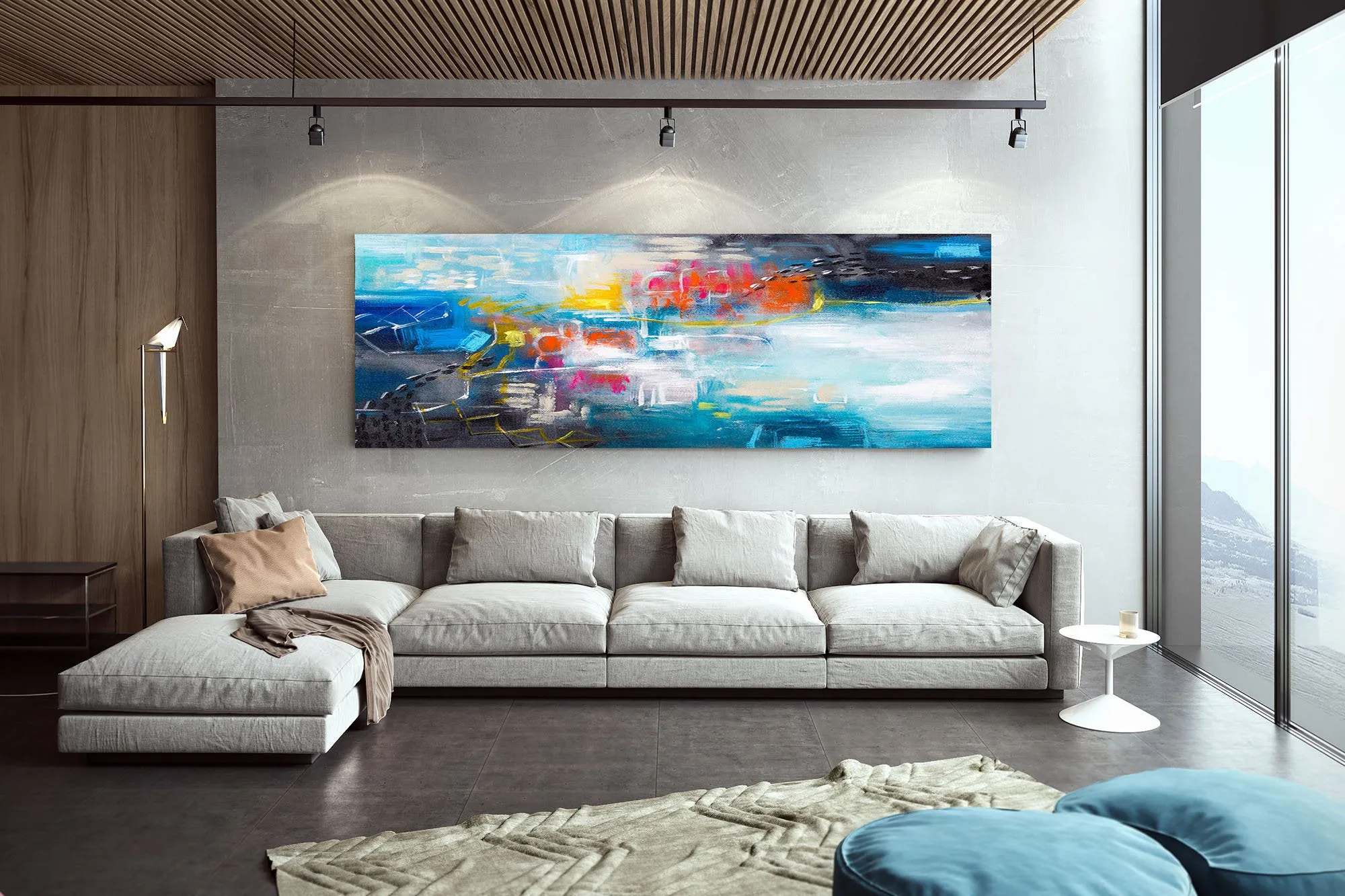 Blue White Red Abstract Painting Large Artwork Dp030