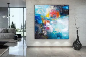 Blue White Red Abstract Painting Large Artwork Dp030