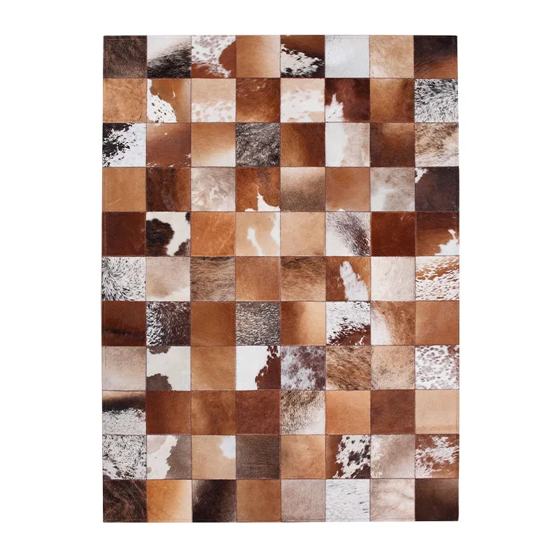Brown and Cream Patchwork Hide Rug