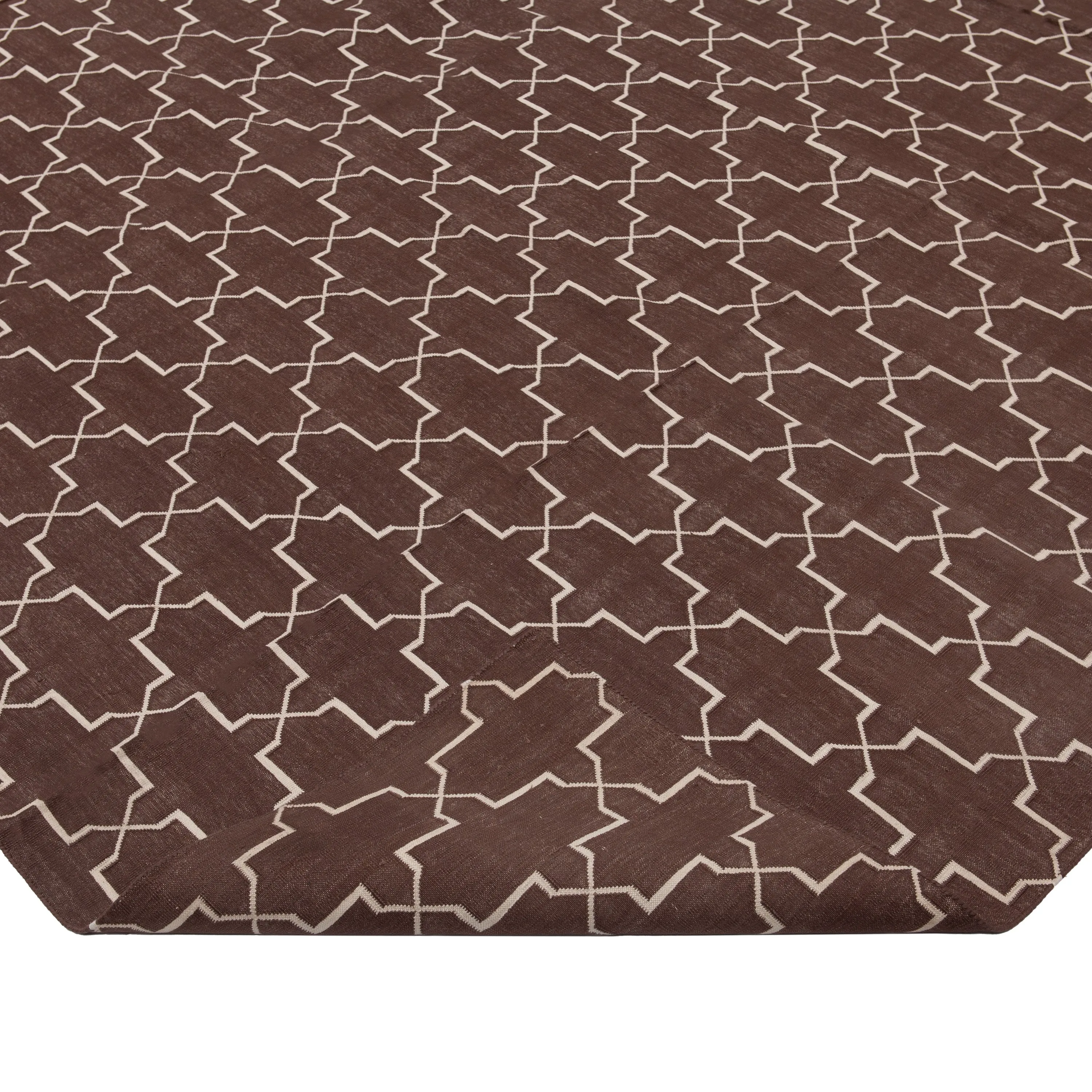 Brown Geometric Dhurrie Cotton Rug - 10' x 14'25"