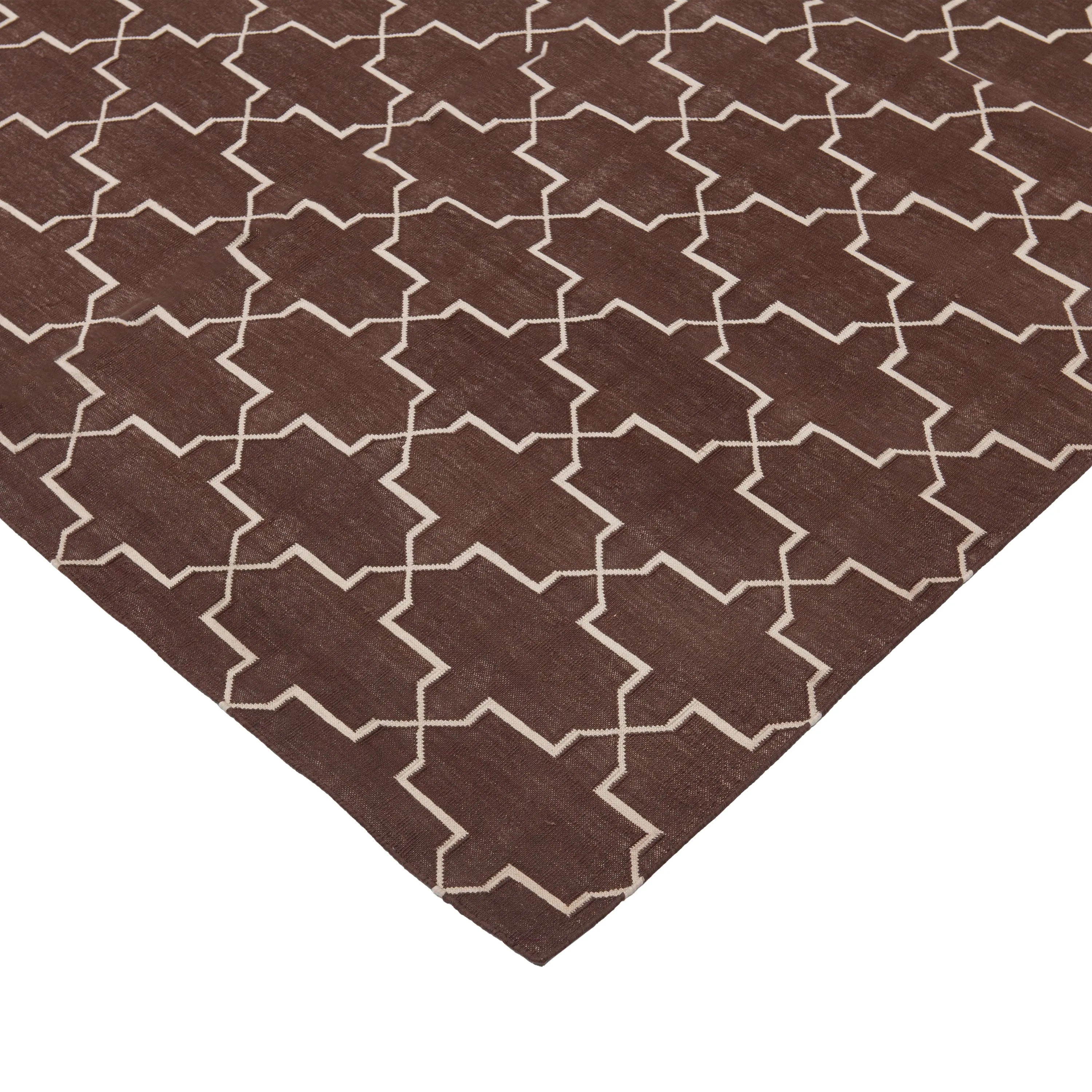 Brown Geometric Dhurrie Cotton Rug - 10' x 14'25"