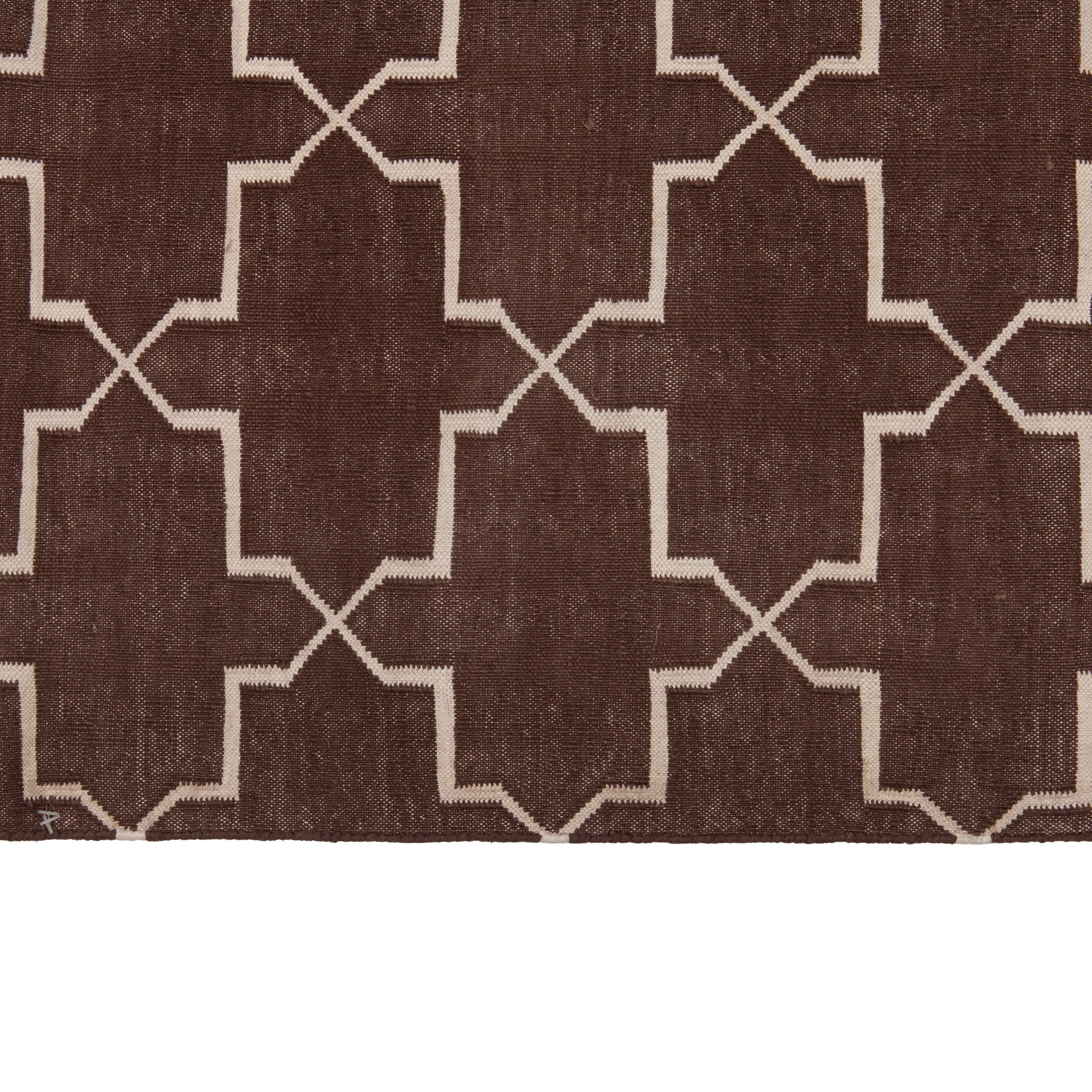 Brown Geometric Dhurrie Cotton Rug - 10' x 14'25"