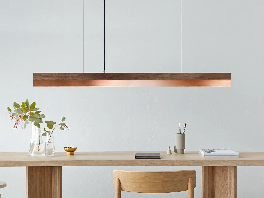 [C1w] Walnut Wood & Copper Pendant Light 122CM