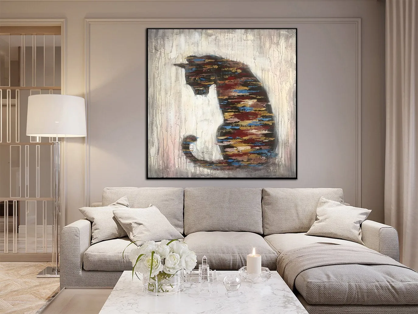 Cat Painting Abstract Animal Painting Living Room Art Sp042