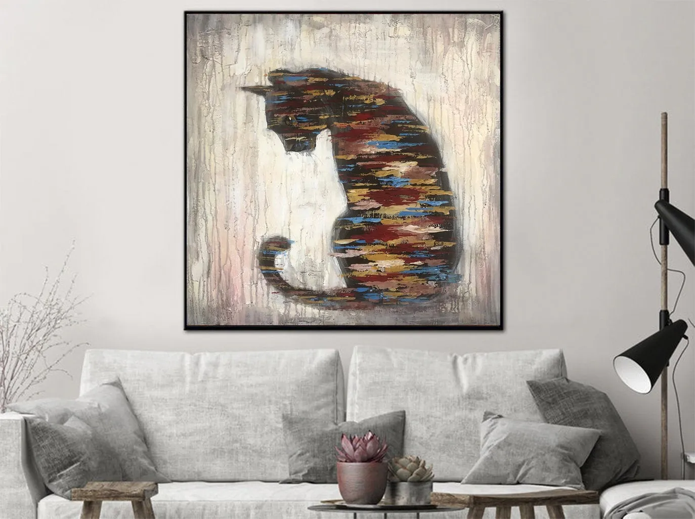 Cat Painting Abstract Animal Painting Living Room Art Sp042