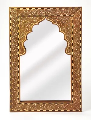 Chevrier Wood & Bone Inlay Wall Mirrored in Medium Brown  3886338
