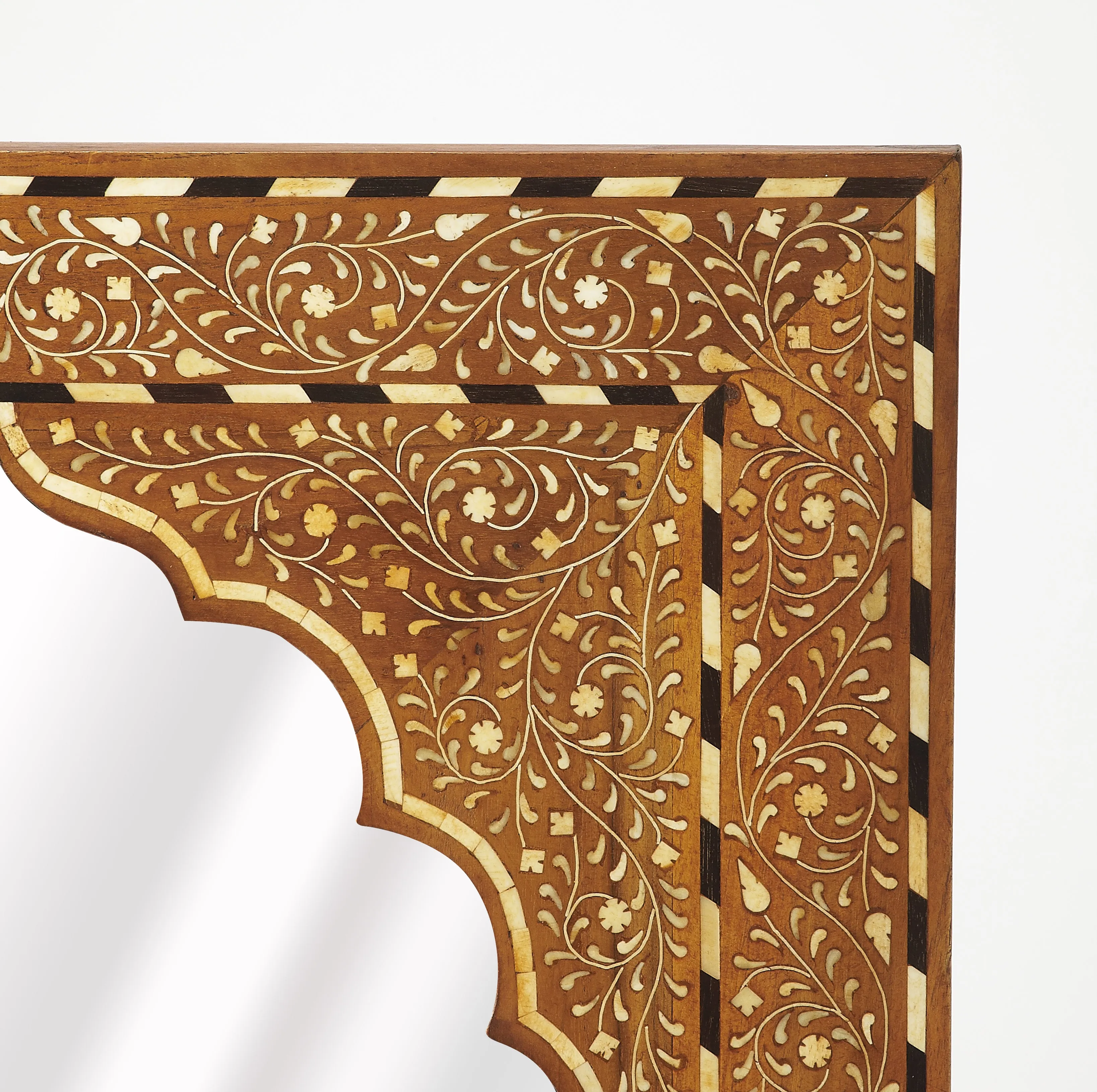 Chevrier Wood & Bone Inlay Wall Mirrored in Medium Brown  3886338