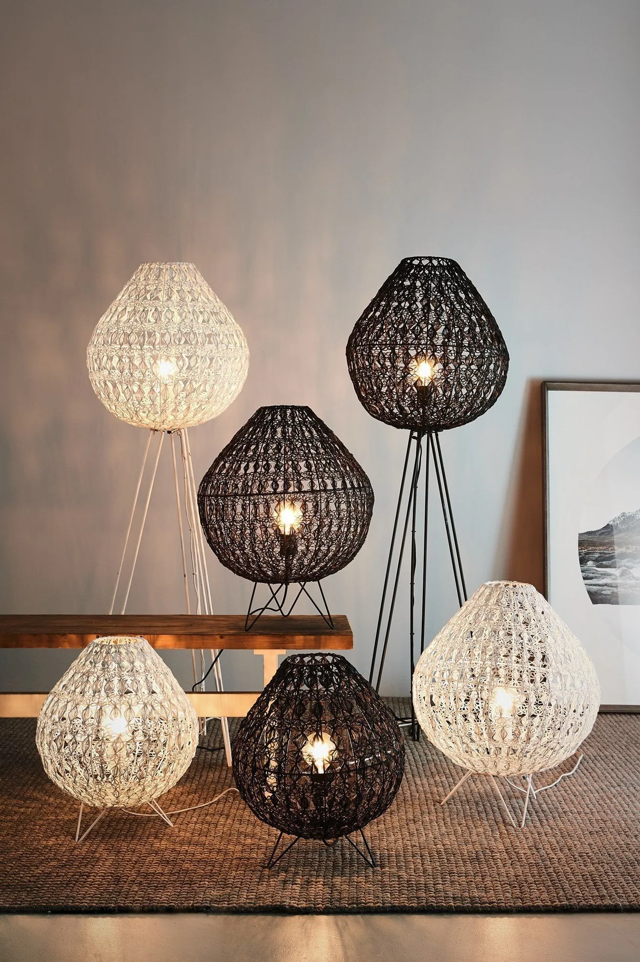 Cocoon Table Large - White - Wire Weave Oval Table Lamp