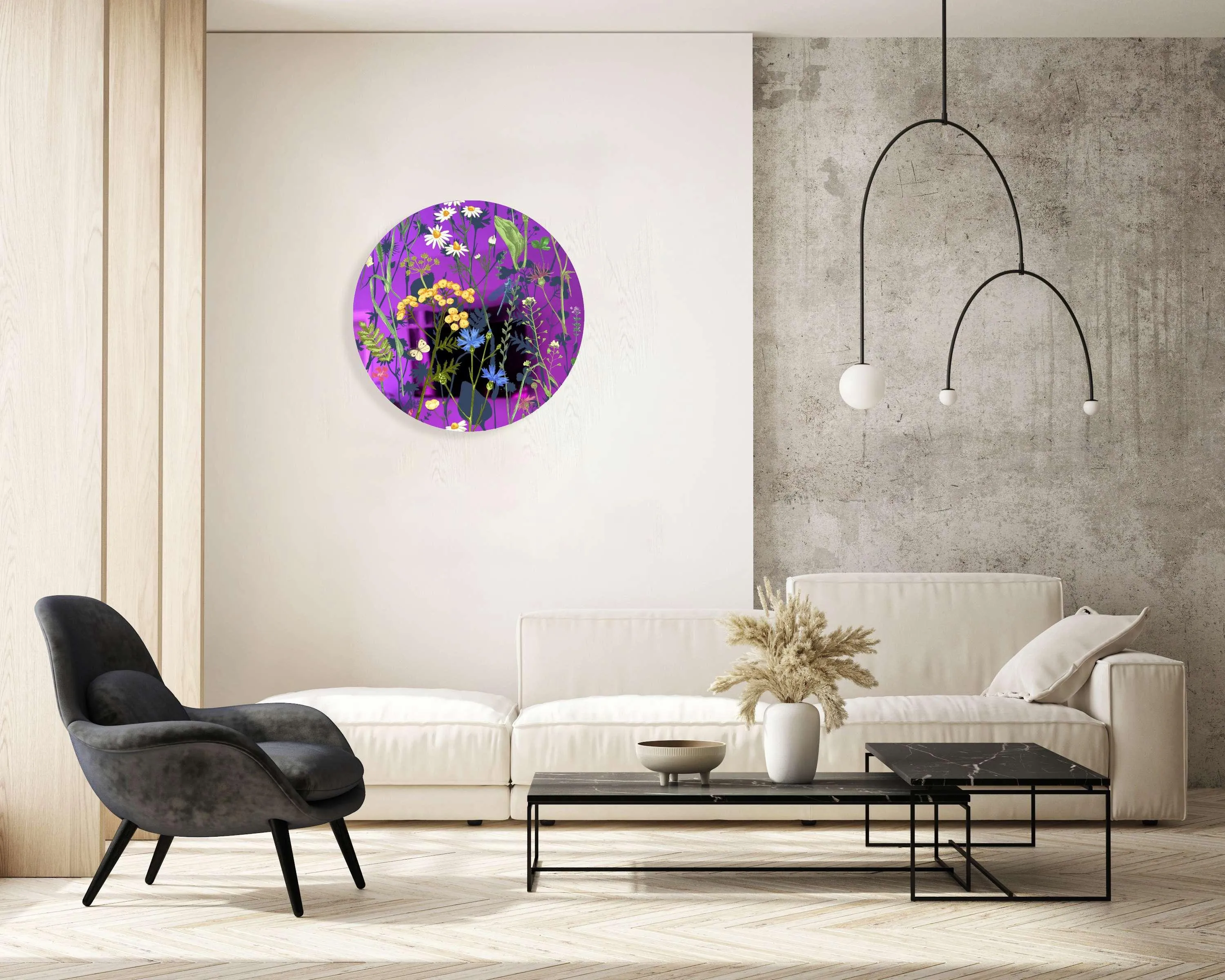 Colorful Herbs and Flowers on Dark Background Printed Mirror Acrylic Circles