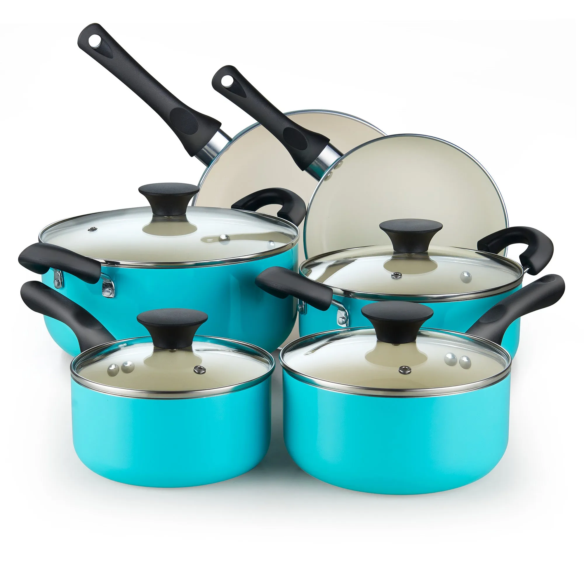 Cook N Home Pots and Pans Set Nonstick, 10 Piece Ceramic Kitchen Cookware Sets, Nonstick Cooking Set with Saucepans, Frying Pans, Dutch Oven Pot with Lids, Black