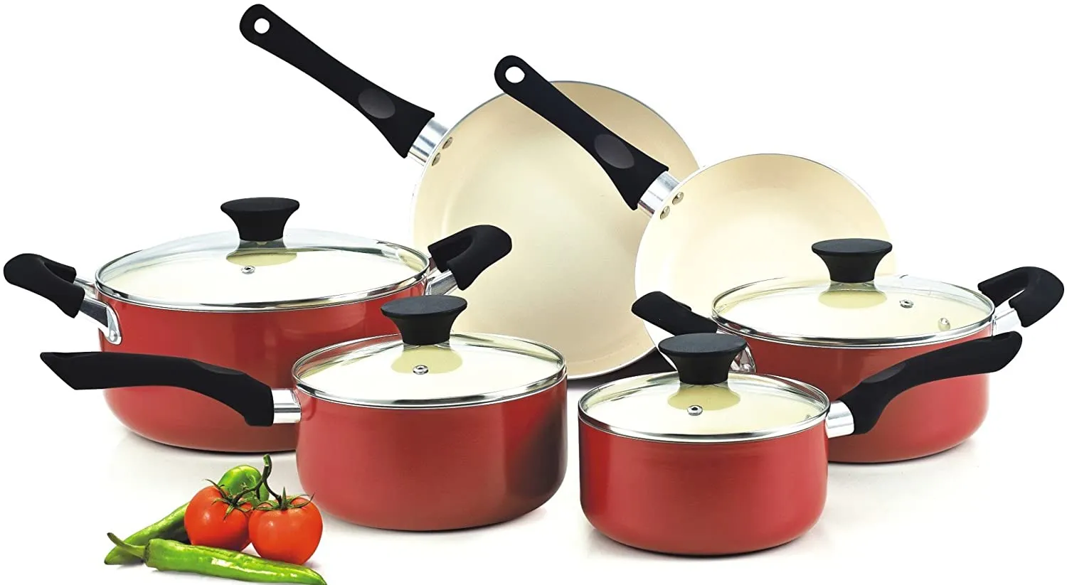 Cook N Home Pots and Pans Set Nonstick, 10 Piece Ceramic Kitchen Cookware Sets, Nonstick Cooking Set with Saucepans, Frying Pans, Dutch Oven Pot with Lids, Black