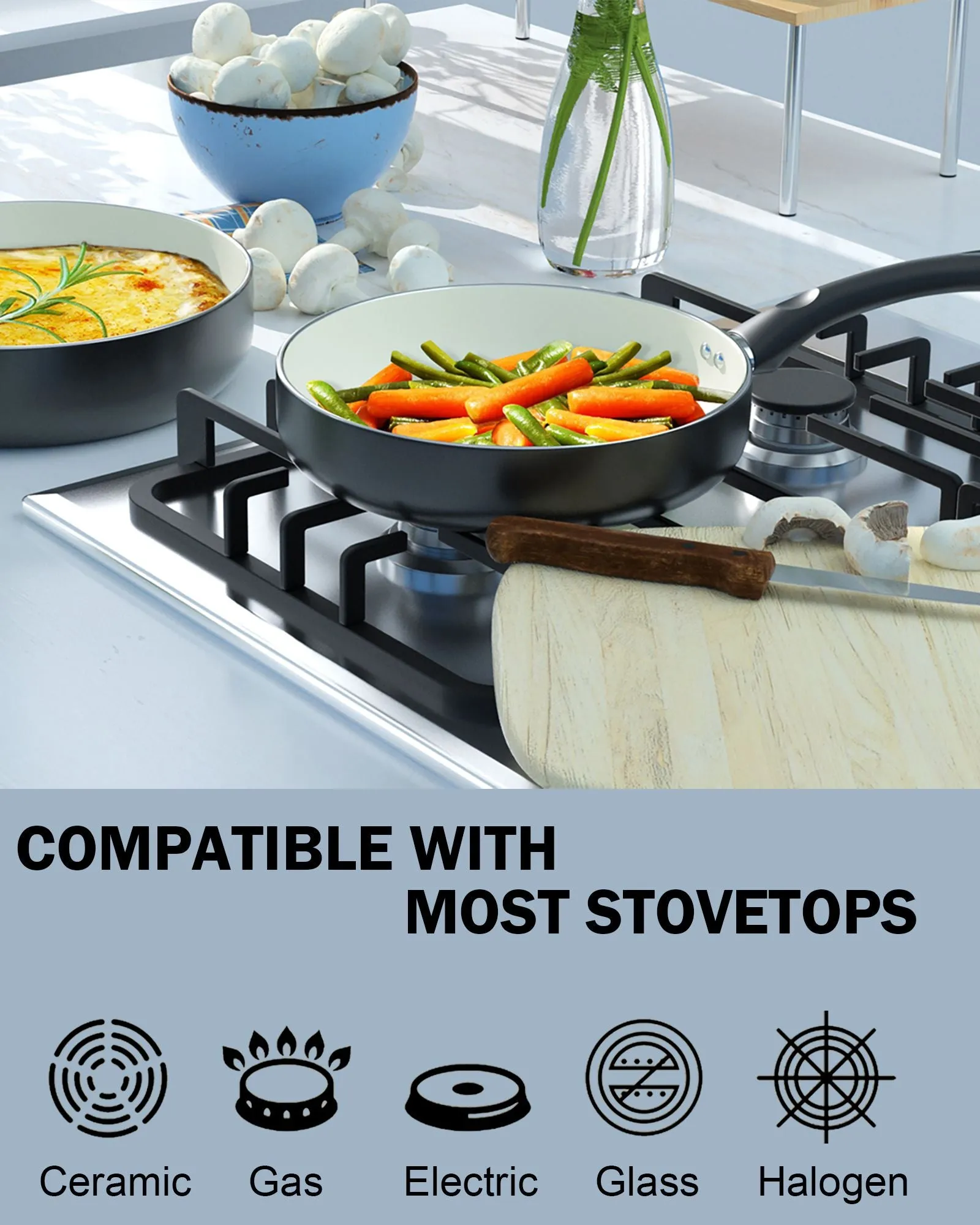Cook N Home Pots and Pans Set Nonstick, 10 Piece Ceramic Kitchen Cookware Sets, Nonstick Cooking Set with Saucepans, Frying Pans, Dutch Oven Pot with Lids, Black