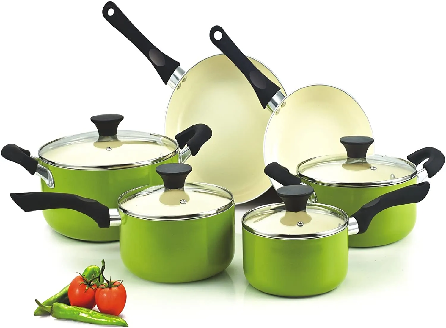 Cook N Home Pots and Pans Set Nonstick, 10 Piece Ceramic Kitchen Cookware Sets, Nonstick Cooking Set with Saucepans, Frying Pans, Dutch Oven Pot with Lids, Black