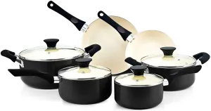 Cook N Home Pots and Pans Set Nonstick, 10 Piece Ceramic Kitchen Cookware Sets, Nonstick Cooking Set with Saucepans, Frying Pans, Dutch Oven Pot with Lids, Black