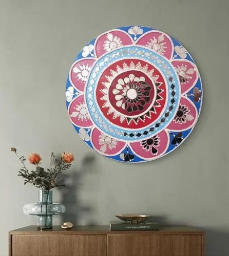 Decorative Round Wall Mirror with Floral Design, 30 cm Diameter