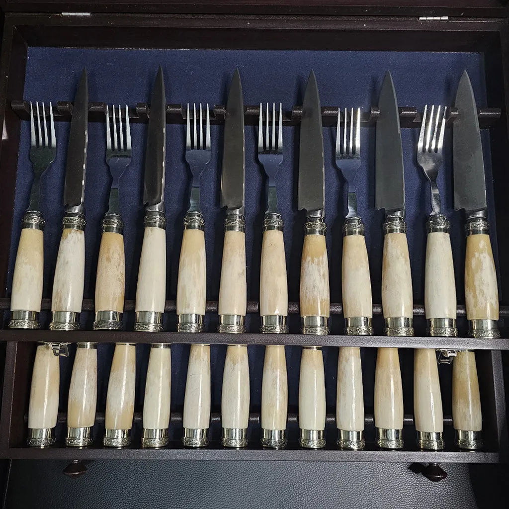 Exclusive Smooth Bone Cutlery Set with Double Alpaca - Handcrafted Argentine Artistry