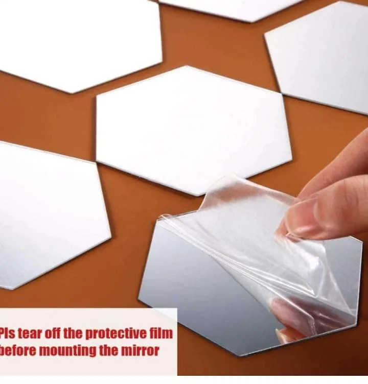 Flashy 6 Pcs Wall Mirror ( Free 4pcs Small Acrylic Design with Buying This Pack) 3D Acrylic Rectangle Shape DIY Wall Sticker Decor Self Adhesive