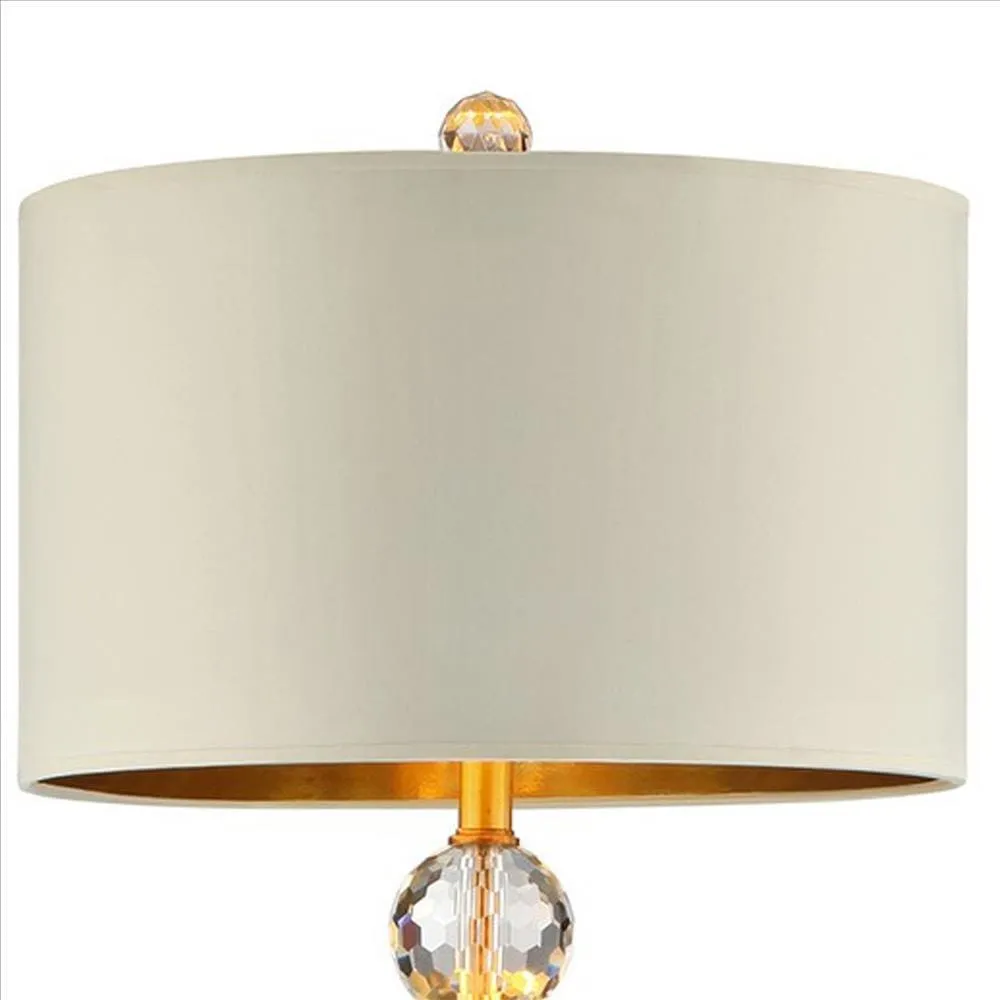 Floor Lamp with Crystal Orb and Metal Stalk Support, Gold By Casagear Home