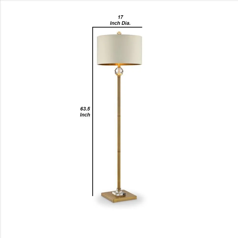 Floor Lamp with Crystal Orb and Metal Stalk Support, Gold By Casagear Home