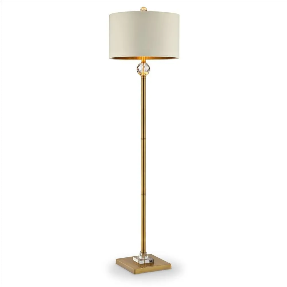 Floor Lamp with Crystal Orb and Metal Stalk Support, Gold By Casagear Home