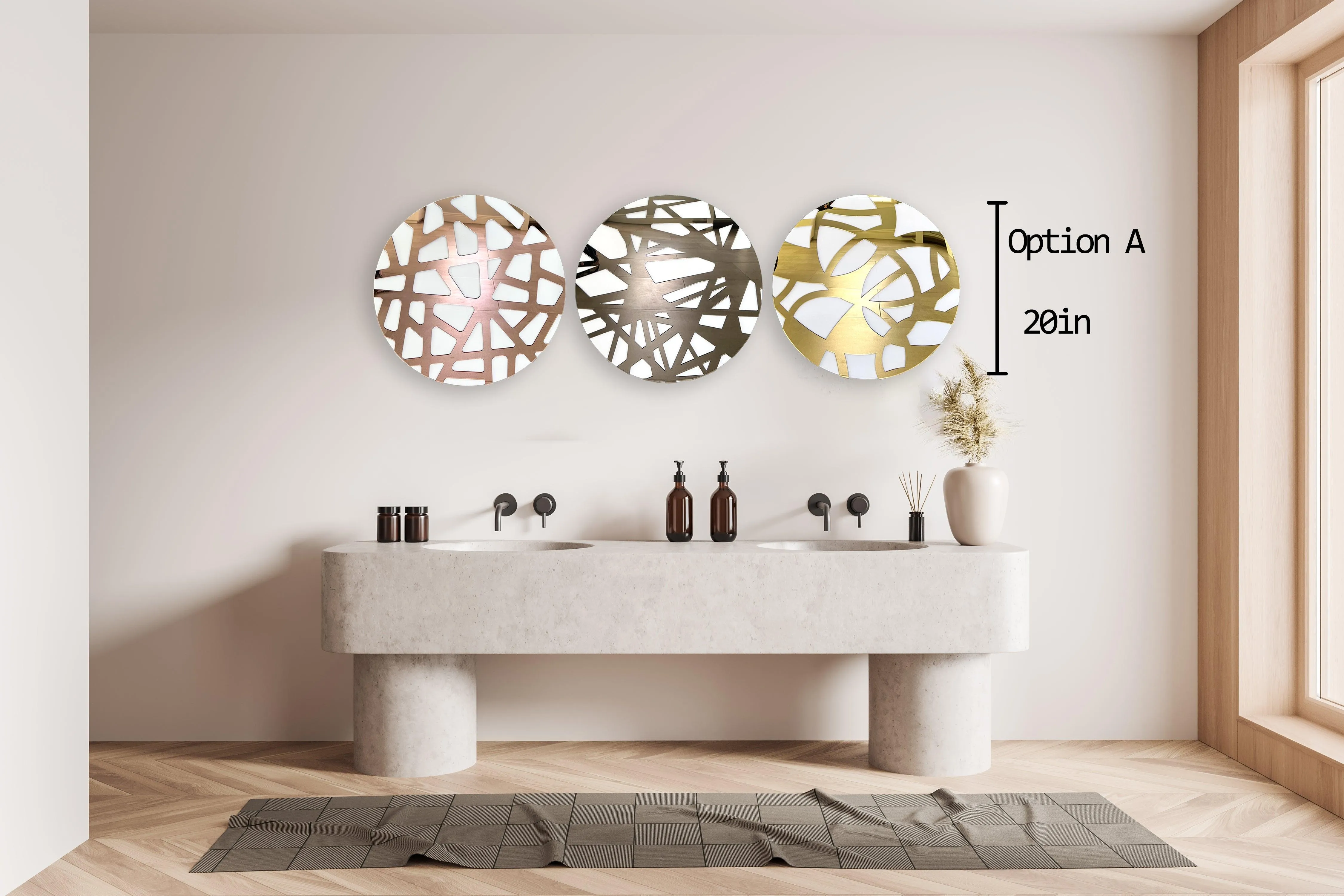 Geometric Circle / Set of 3/ Mirrored Acrylic Diamond / Wall Art / Made In USA/ Wall Decor /Modern Art/Abstract Wall Decor/Round Wall Decor