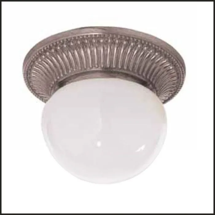 Glass Ceiling Light With Fluted Silver Metal