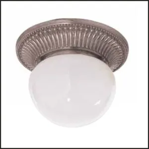 Glass Ceiling Light With Fluted Silver Metal
