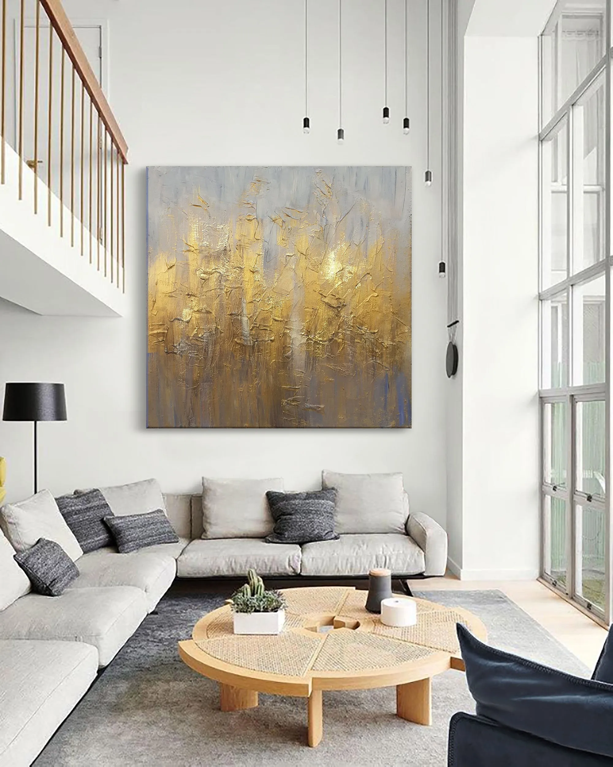 Glod Abstract Painting On Canvas Oversized Acrylic Painting Sp059