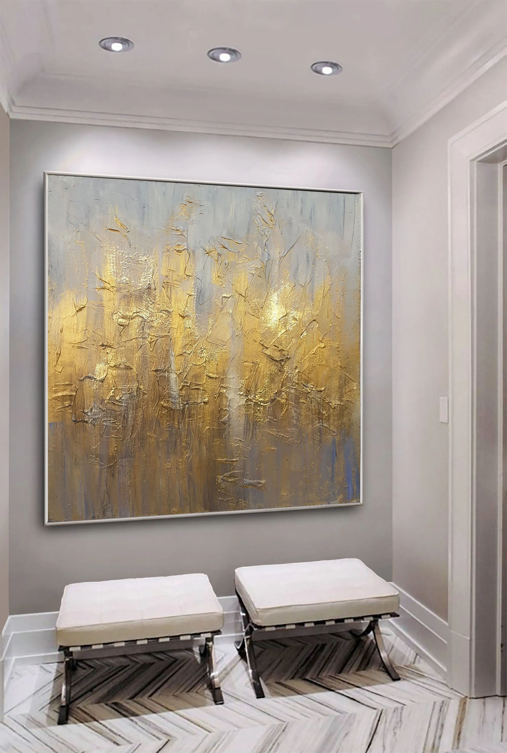 Glod Abstract Painting On Canvas Oversized Acrylic Painting Sp059