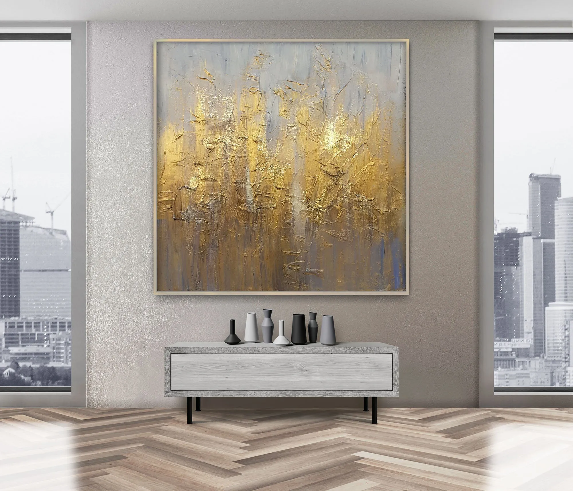 Glod Abstract Painting On Canvas Oversized Acrylic Painting Sp059