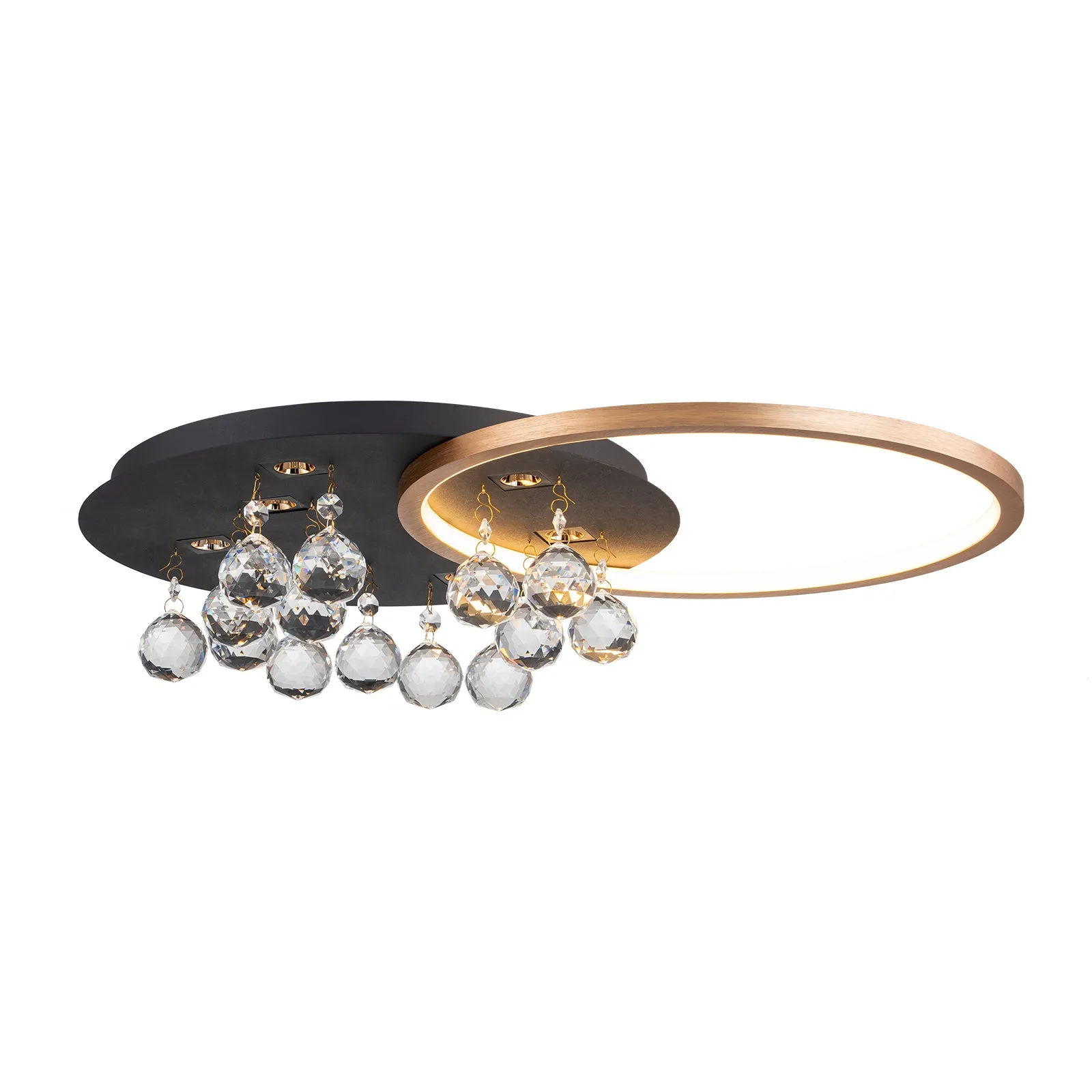 Glowlings 7-Light Modern 22"Wide Round Brushed Gold Crystal LED Flush Mount Crystal Ceiling Light