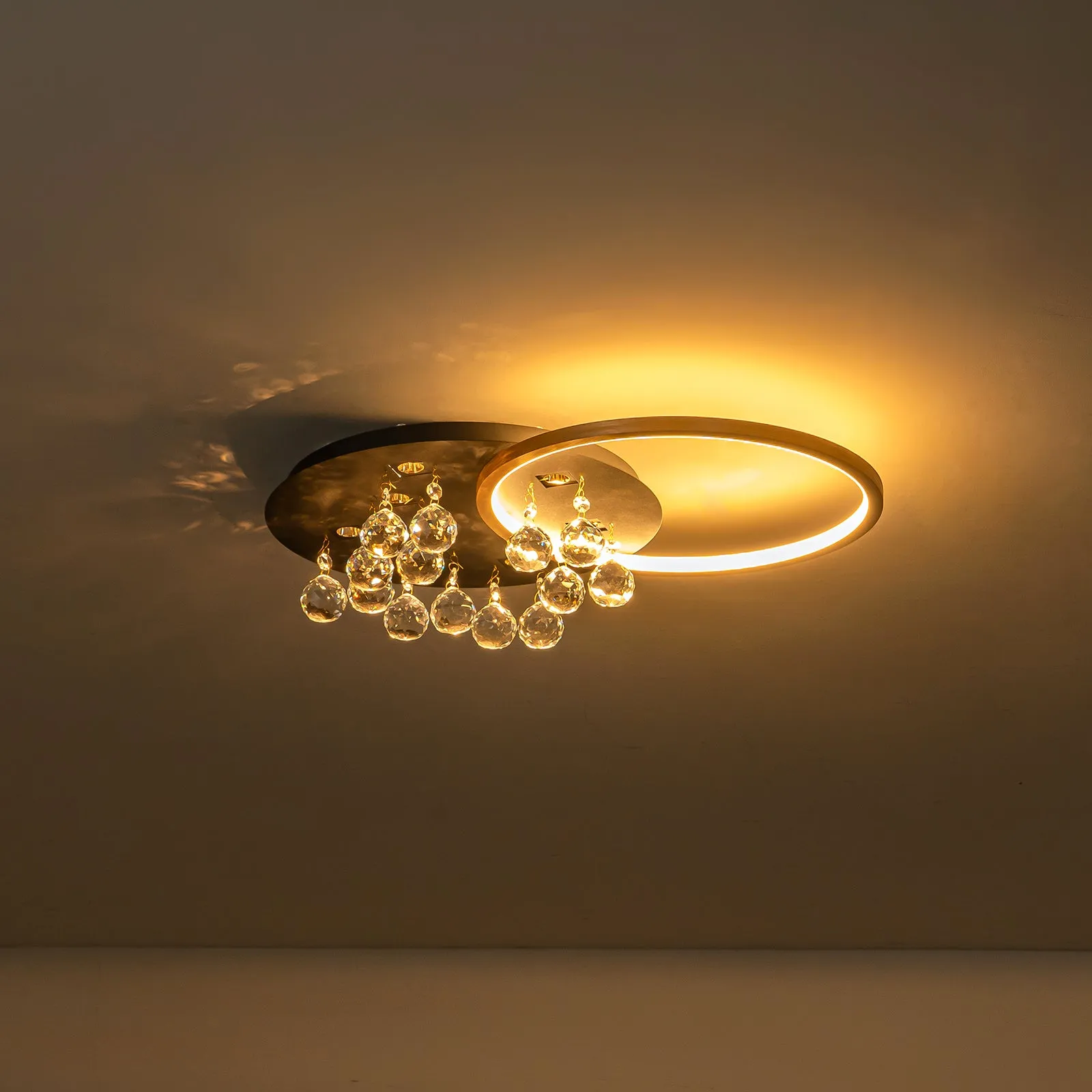 Glowlings 7-Light Modern 22"Wide Round Brushed Gold Crystal LED Flush Mount Crystal Ceiling Light