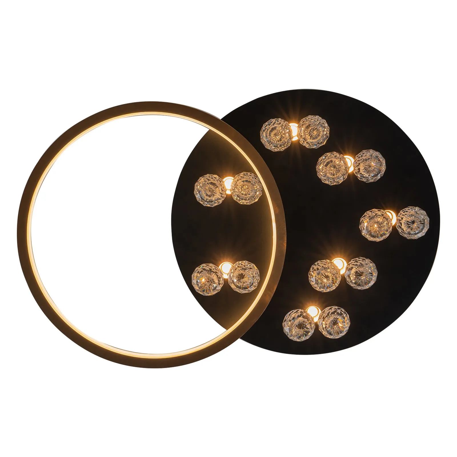 Glowlings 7-Light Modern 22"Wide Round Brushed Gold Crystal LED Flush Mount Crystal Ceiling Light