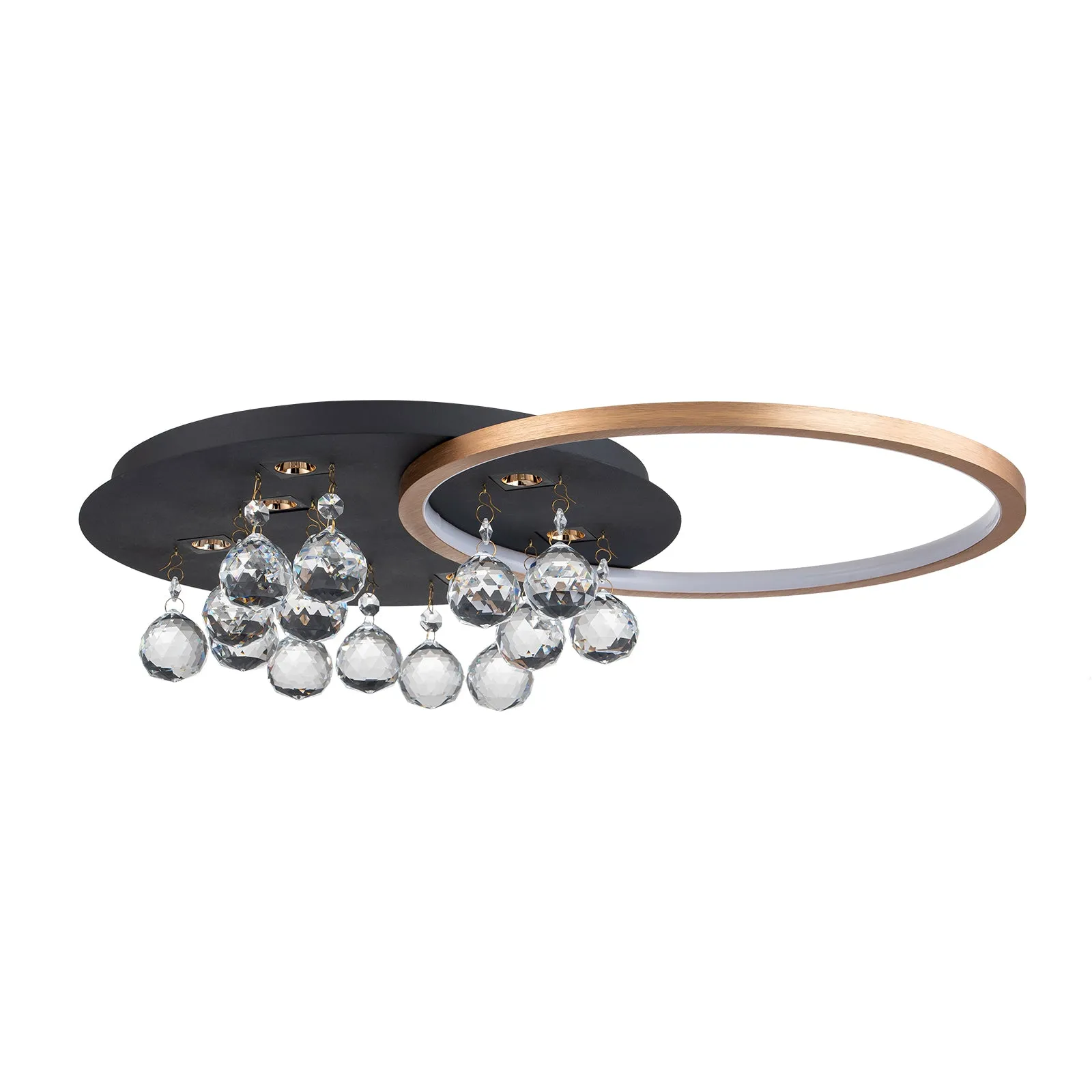 Glowlings 7-Light Modern 22"Wide Round Brushed Gold Crystal LED Flush Mount Crystal Ceiling Light