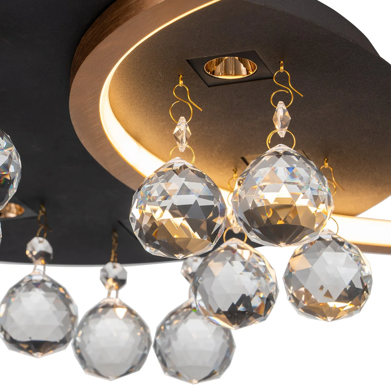 Glowlings 7-Light Modern 22"Wide Round Brushed Gold Crystal LED Flush Mount Crystal Ceiling Light