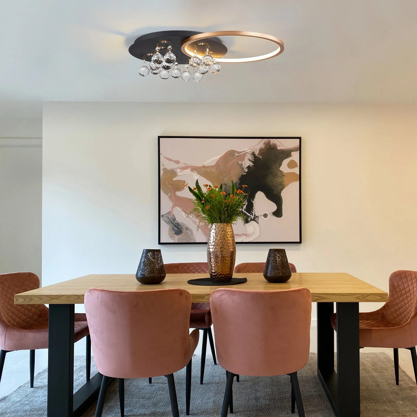 Glowlings 7-Light Modern 22"Wide Round Brushed Gold Crystal LED Flush Mount Crystal Ceiling Light