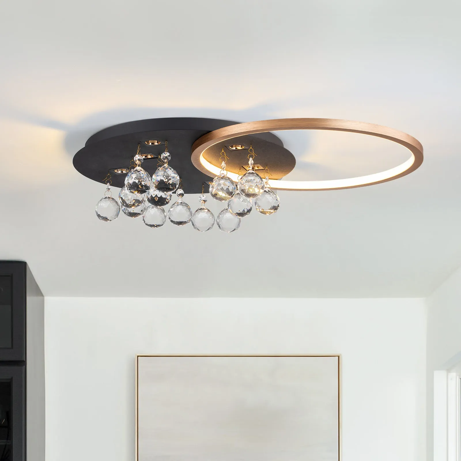 Glowlings 7-Light Modern 22"Wide Round Brushed Gold Crystal LED Flush Mount Crystal Ceiling Light