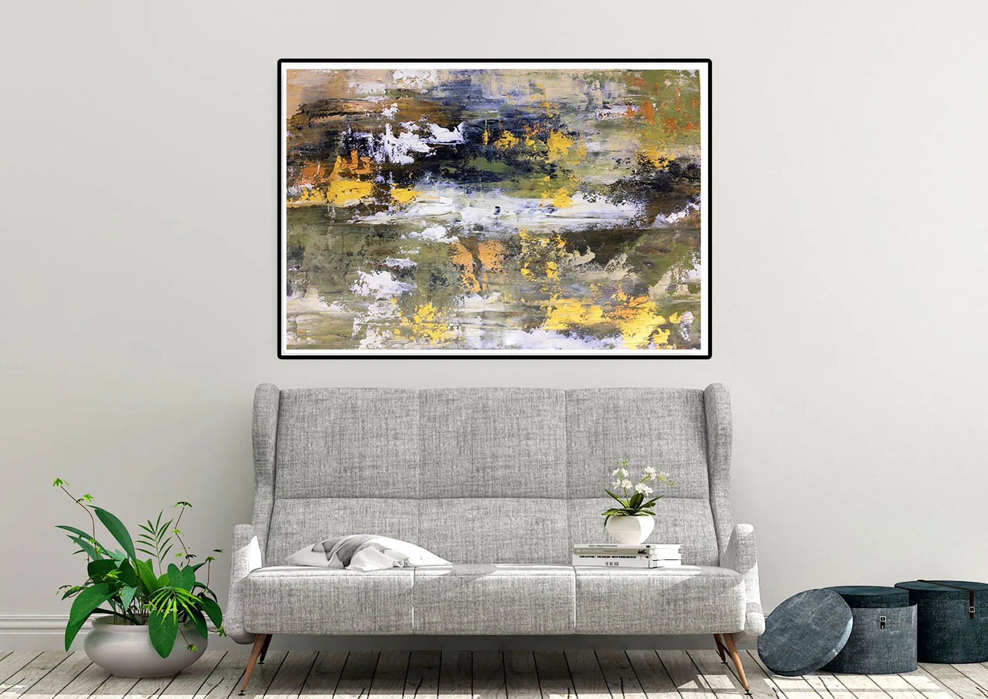 Gold White Brown Abstract Painting Large Office Art Fp064