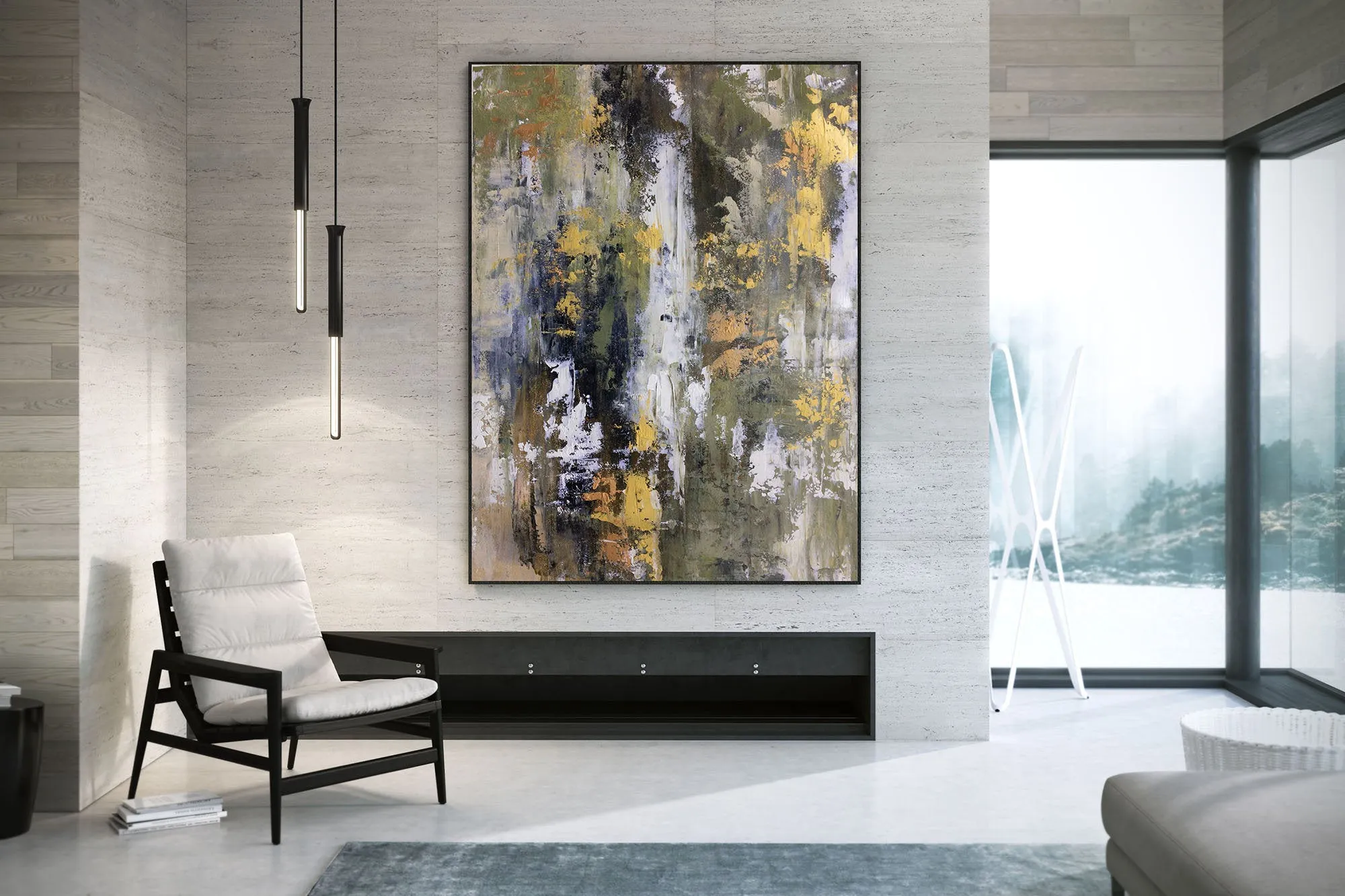 Gold White Brown Abstract Painting Large Office Art Fp064