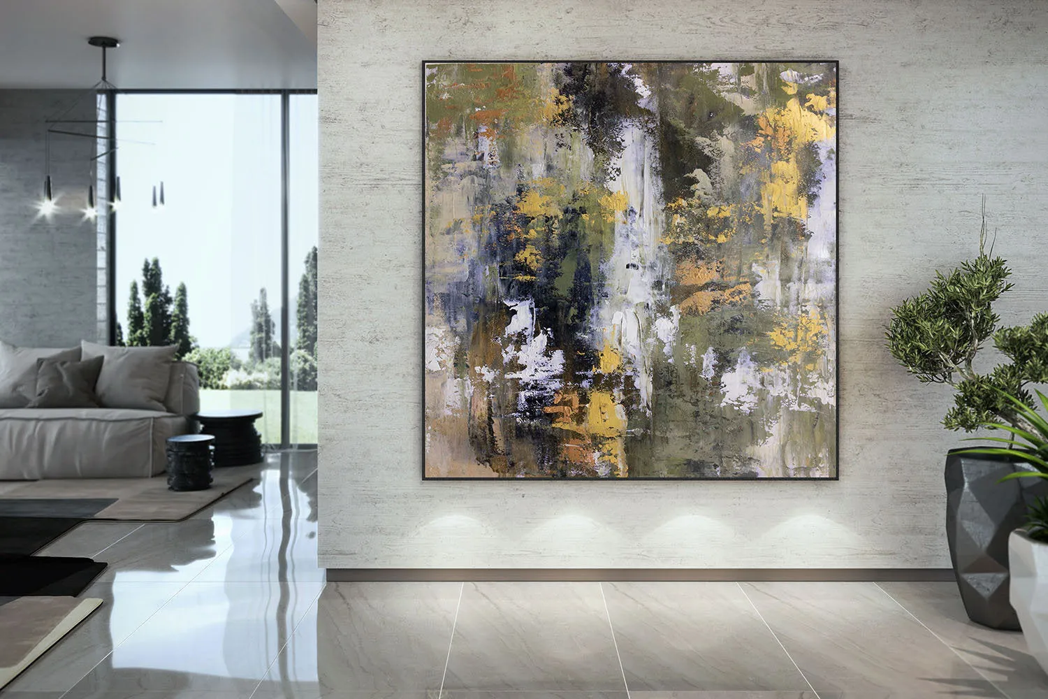 Gold White Brown Abstract Painting Large Office Art Fp064