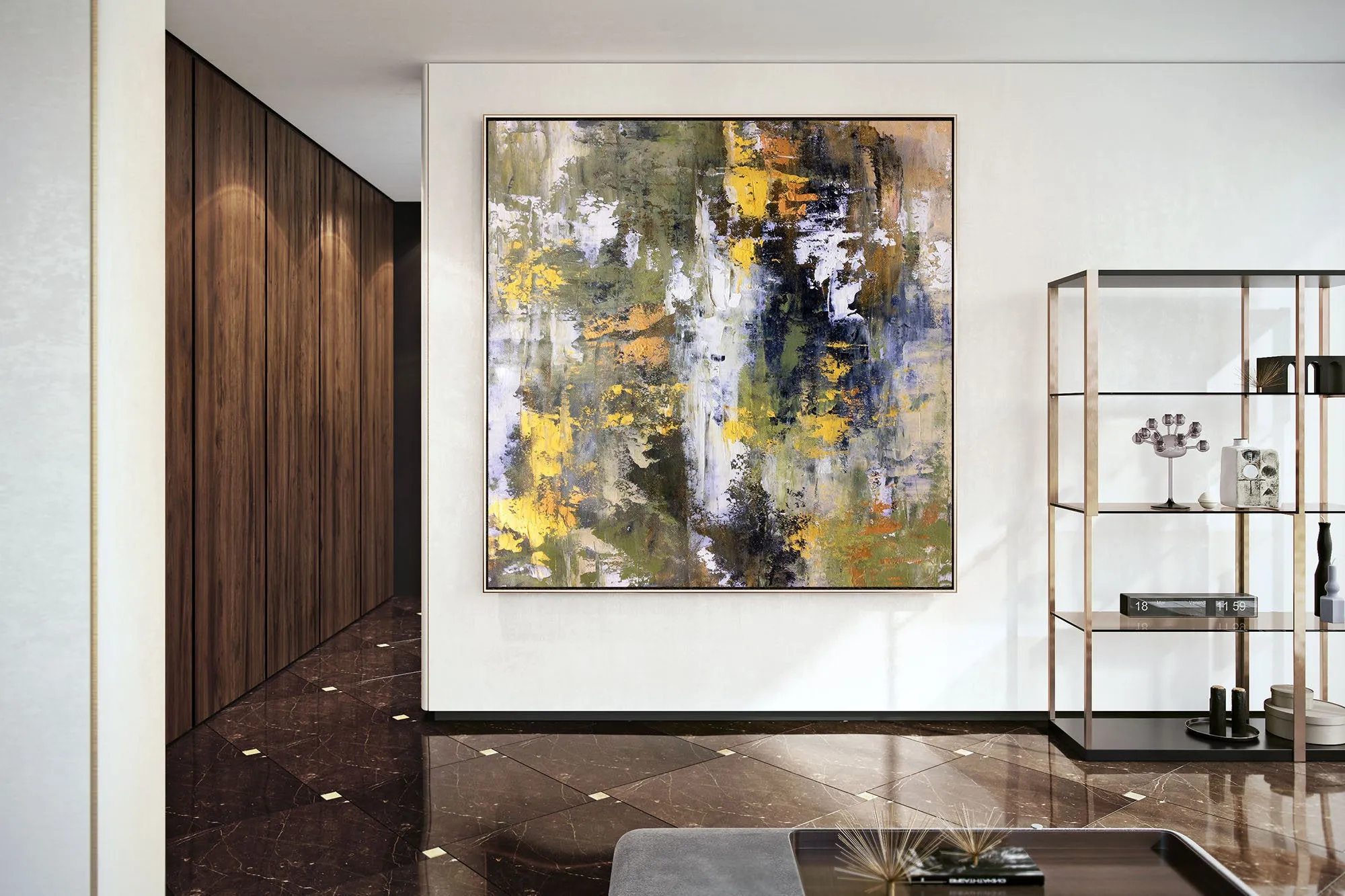 Gold White Brown Abstract Painting Large Office Art Fp064