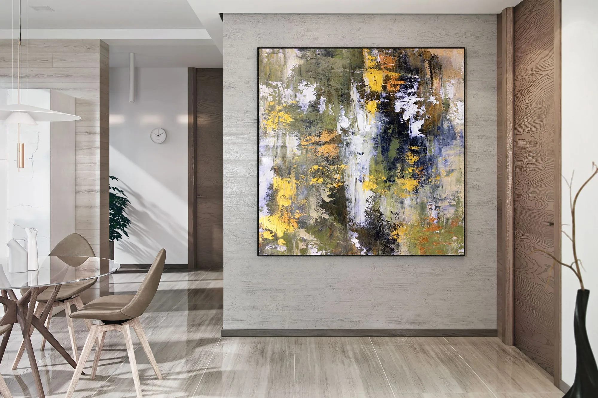 Gold White Brown Abstract Painting Large Office Art Fp064